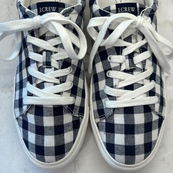 J. Crew Factory Navy Blue Gingham Printed Canvas Lace Up Road Trip Sneakers SZ 9 - Picture 14 of 16